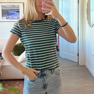 Green Striped Women's Ribbed TShirt